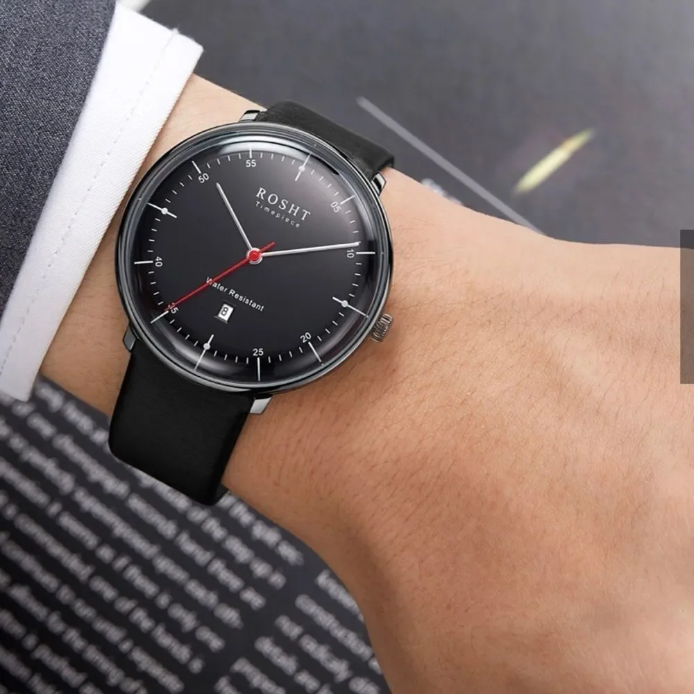Rosht Men’s Black Leather Watch